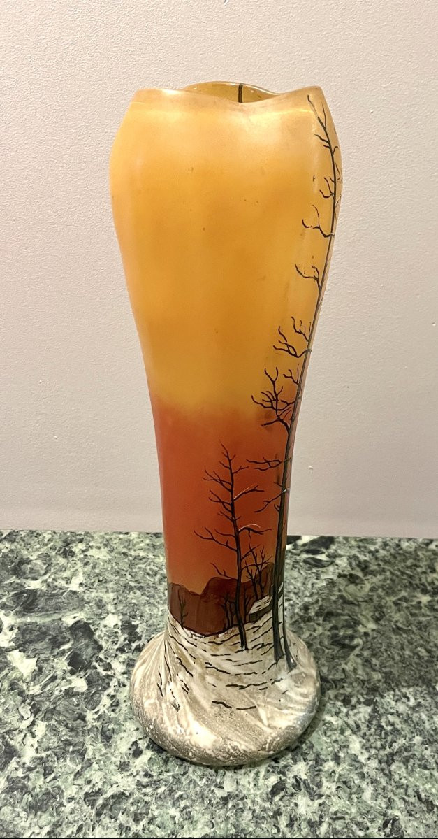 Large Art Nouveau Enamelled Vase-photo-5