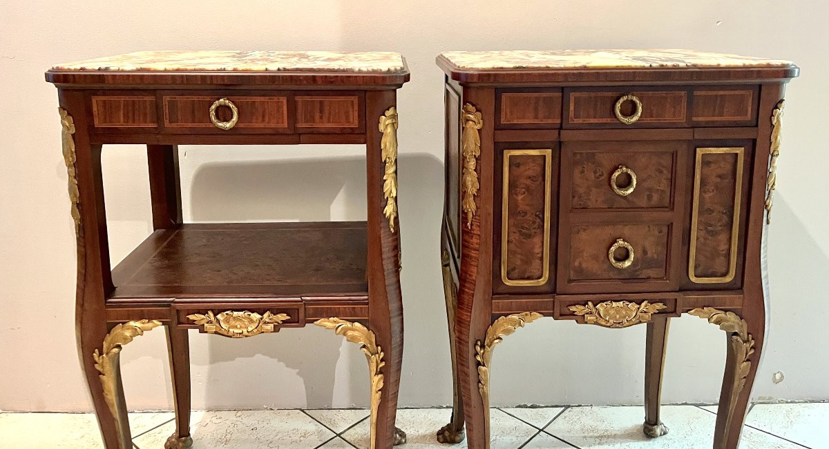 Pair Of 19th Century Transition Style Bedside Tables-photo-3
