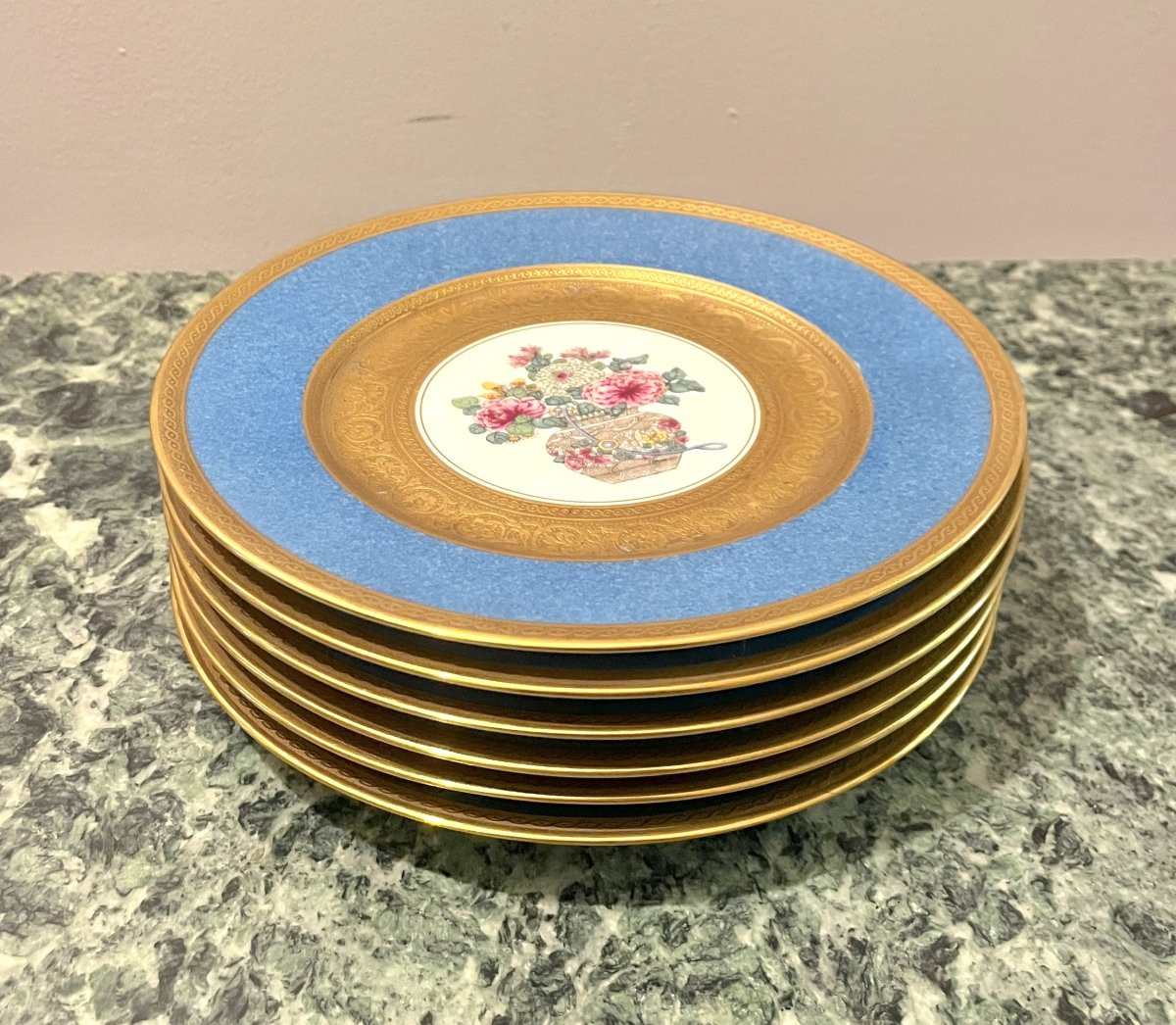 Six assiettes en porcelaine E. Bourgeois Paris-photo-1