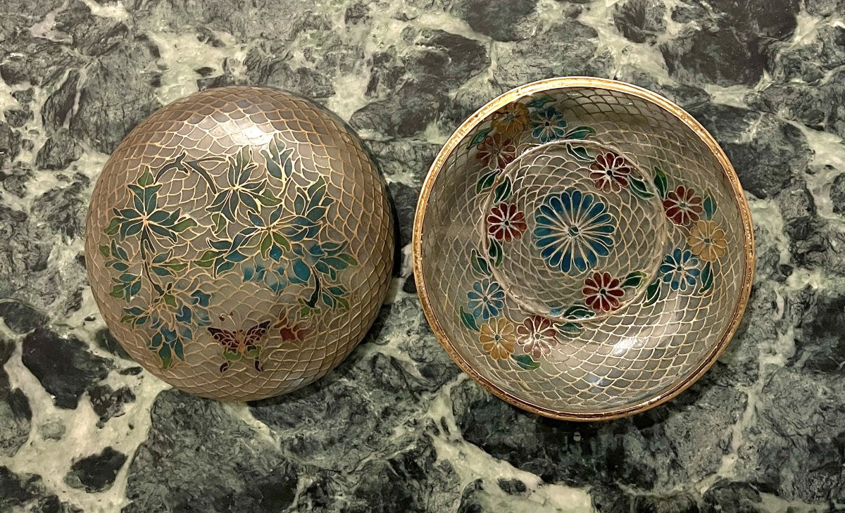 Round Plique-à-jour Enamel Box, China, 20th Century-photo-4