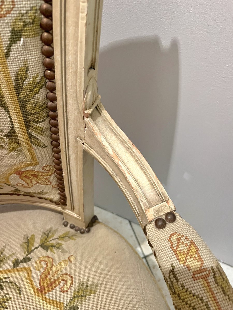 Pair Of Directoire-style Armchairs With Needlepoint Upholstery-photo-2