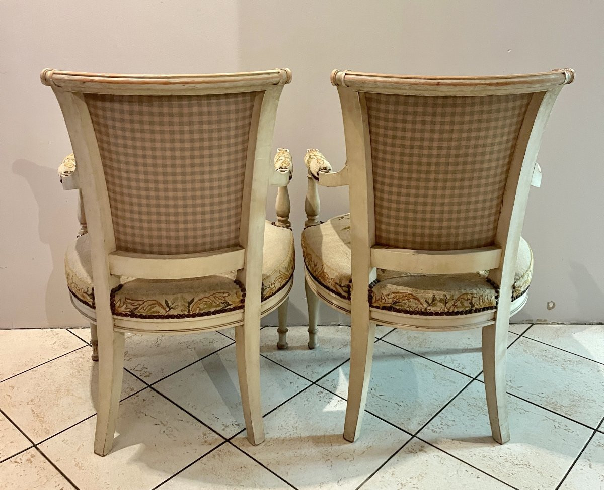 Pair Of Directoire-style Armchairs With Needlepoint Upholstery-photo-5