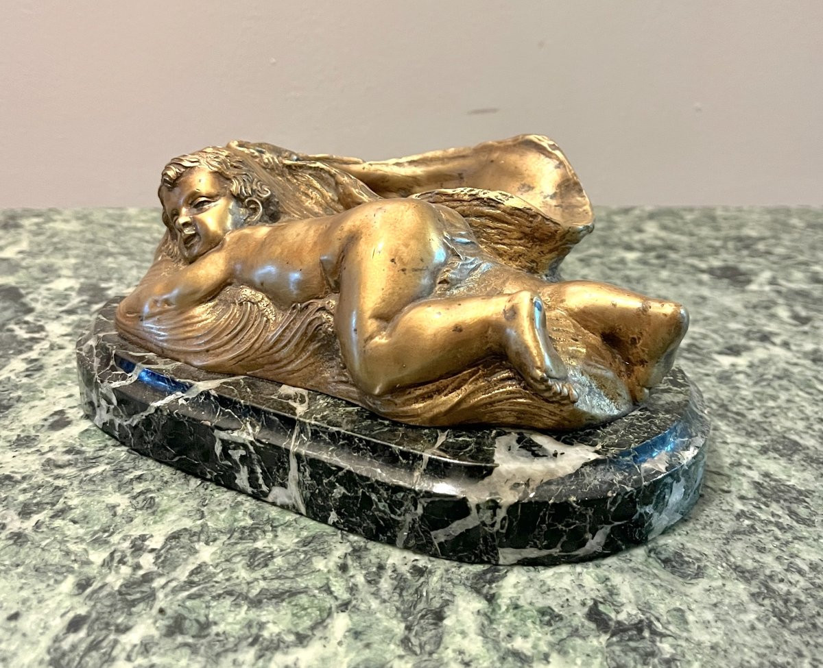 Sculpture en bronze enfant couché signé Devenet-photo-5