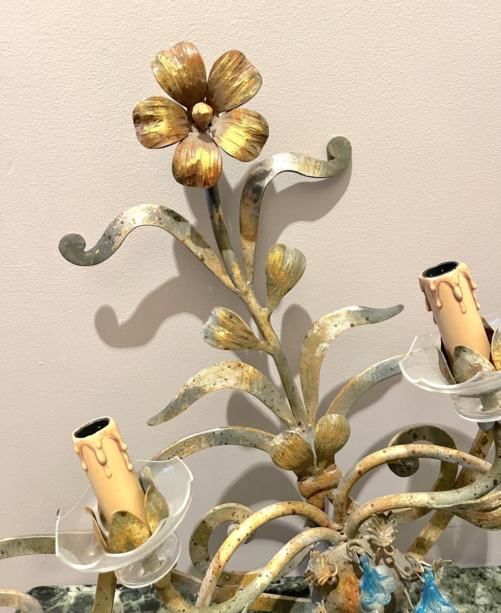 Large Pair Of Patinated Wrought Iron Wall Sconces-photo-4