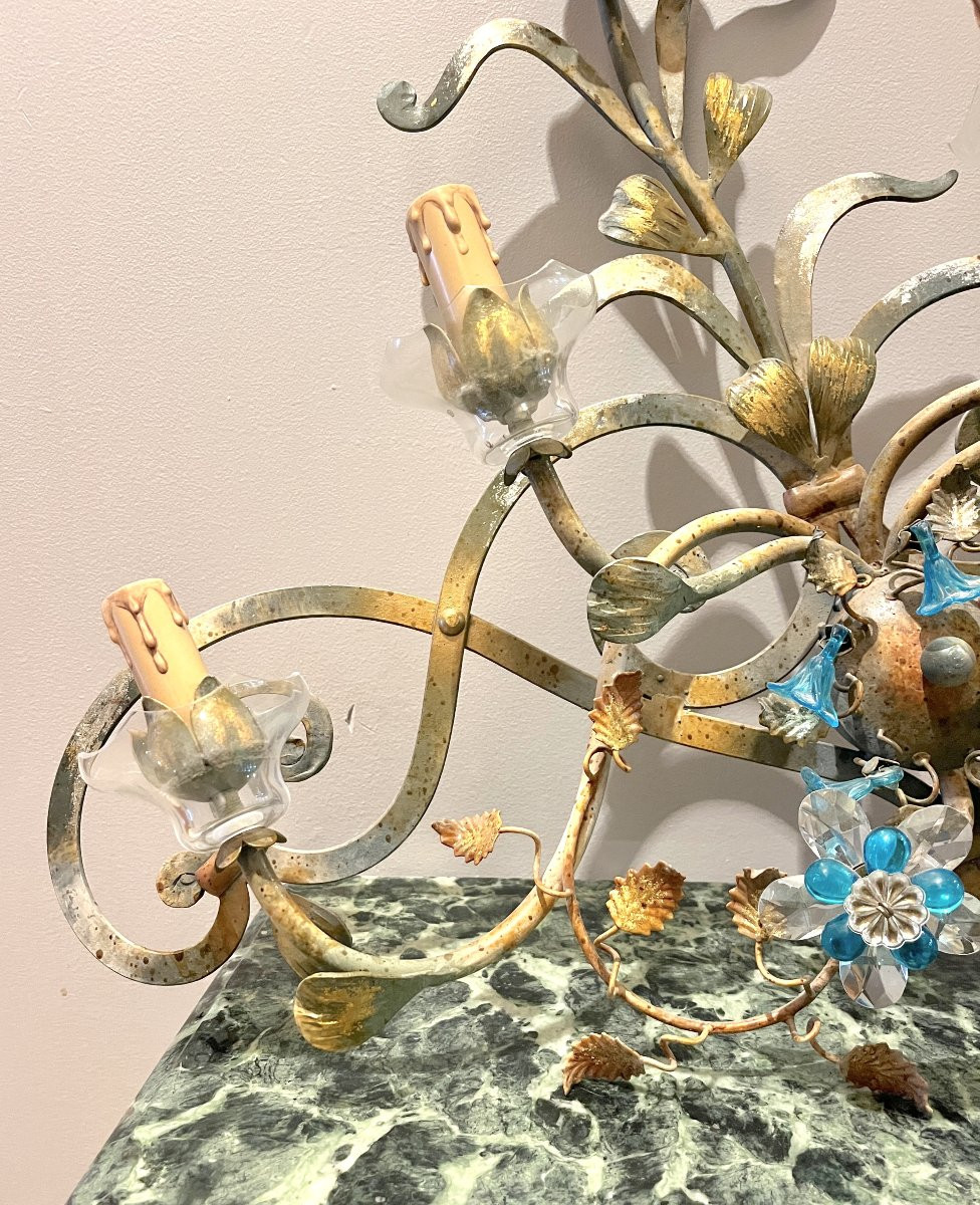 Large Pair Of Patinated Wrought Iron Wall Sconces-photo-1