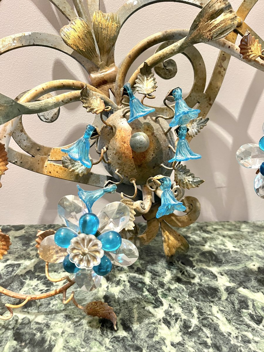 Large Pair Of Patinated Wrought Iron Wall Sconces-photo-3