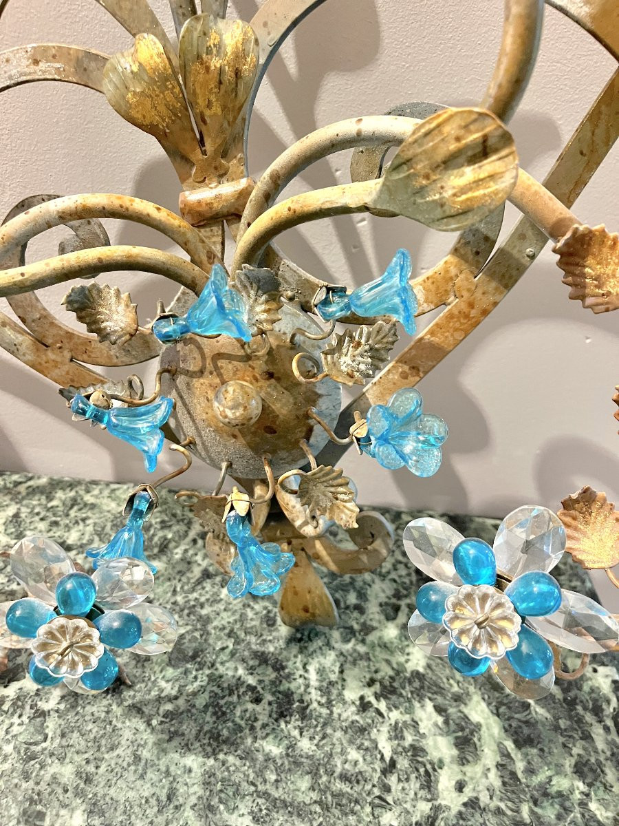 Large Pair Of Patinated Wrought Iron Wall Sconces-photo-7