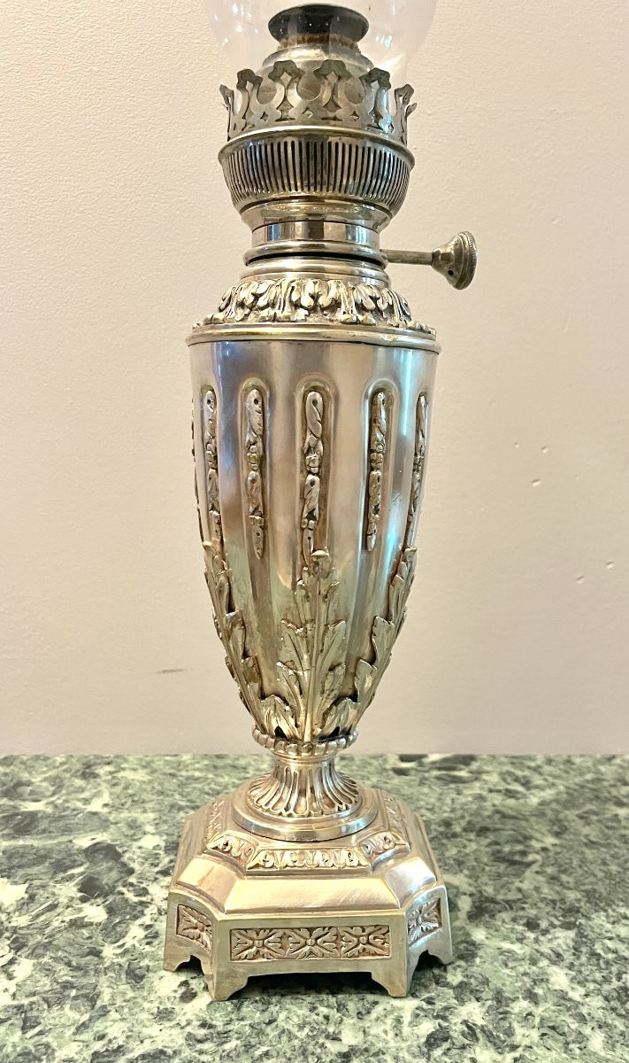 Oil Lamp In The Louis XVI Style, Silvered Bronze, Late 19th Century-photo-2
