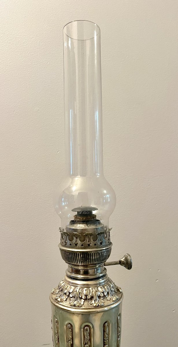 Oil Lamp In The Louis XVI Style, Silvered Bronze, Late 19th Century-photo-3