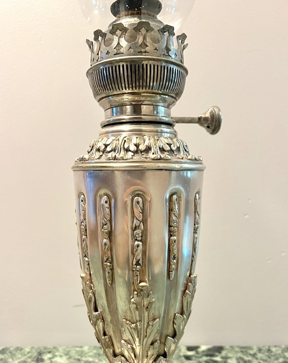 Oil Lamp In The Louis XVI Style, Silvered Bronze, Late 19th Century-photo-4