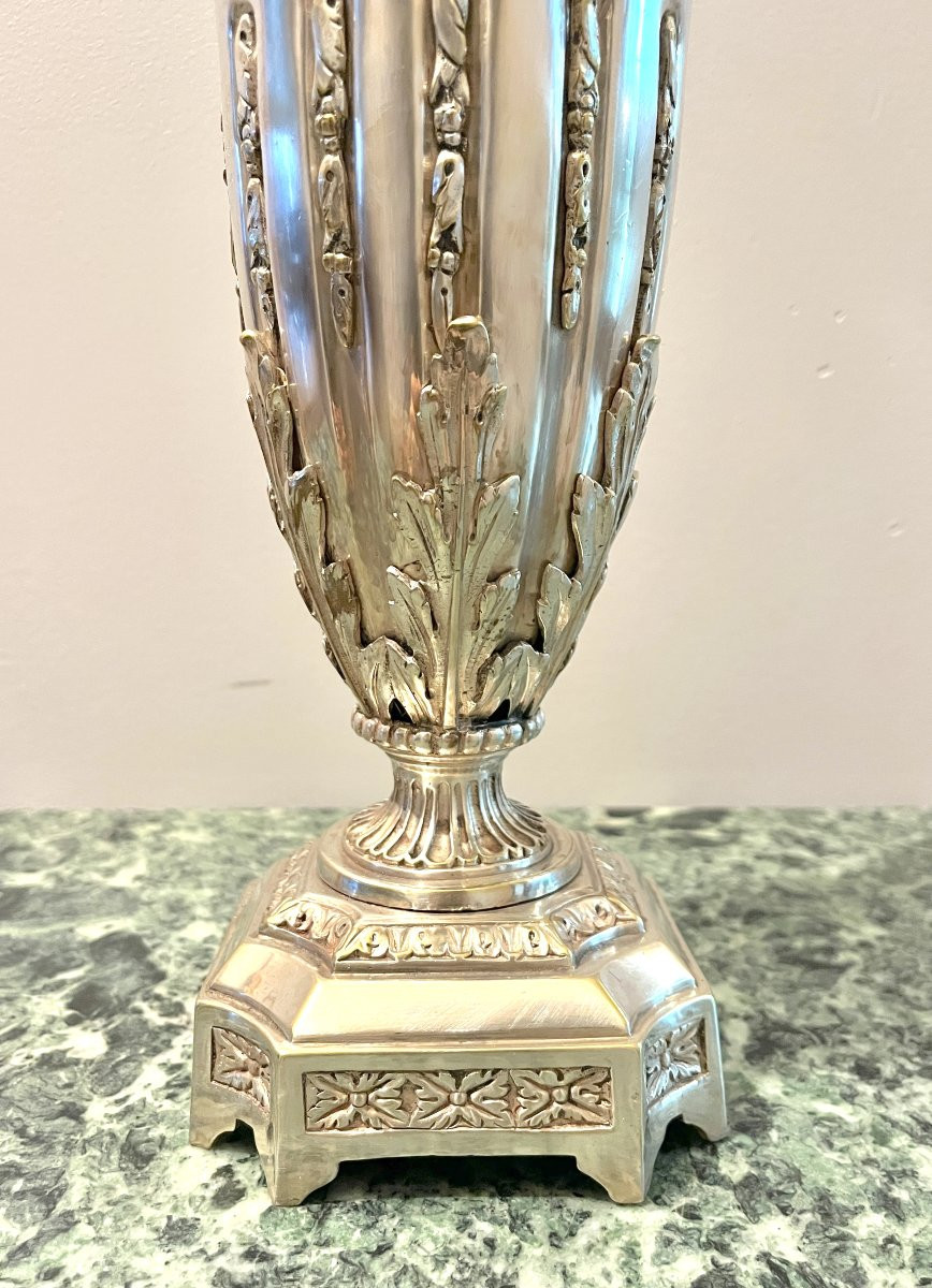 Oil Lamp In The Louis XVI Style, Silvered Bronze, Late 19th Century-photo-1