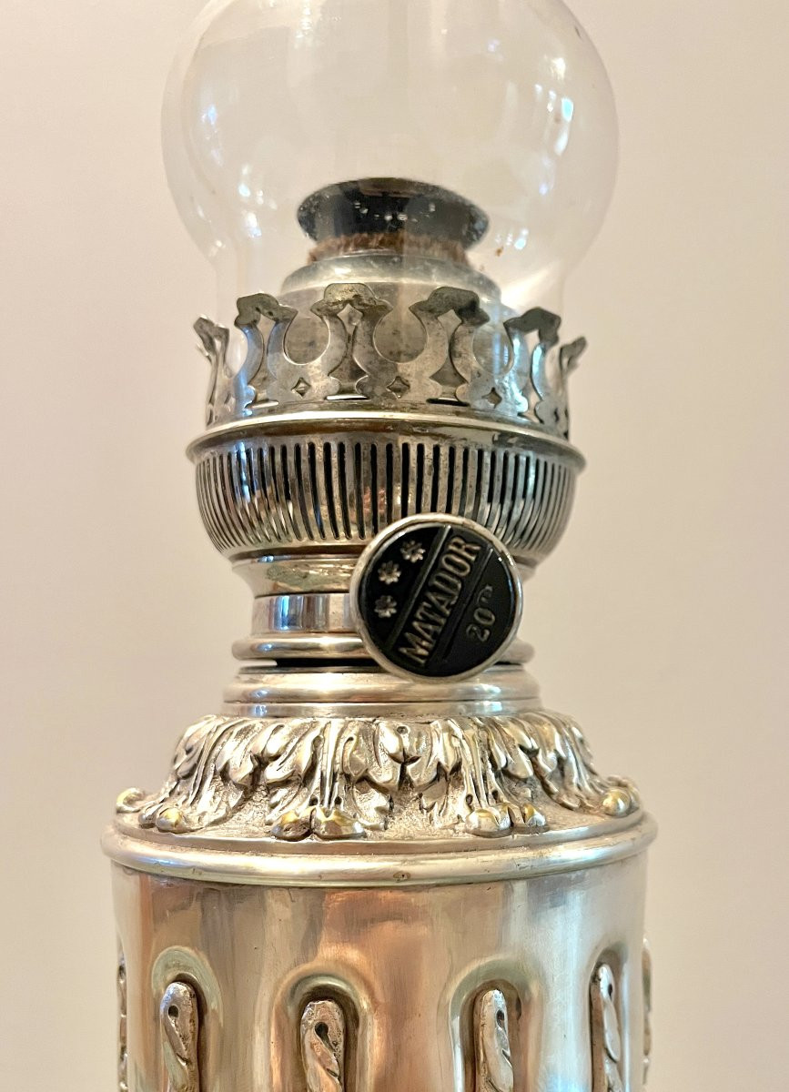 Oil Lamp In The Louis XVI Style, Silvered Bronze, Late 19th Century-photo-2