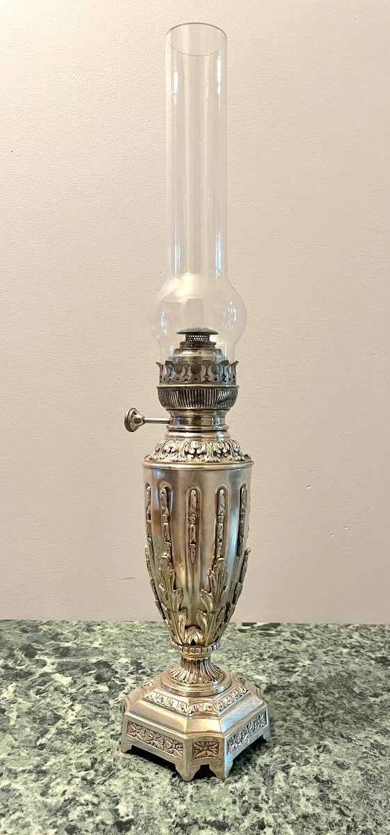 Oil Lamp In The Louis XVI Style, Silvered Bronze, Late 19th Century-photo-7