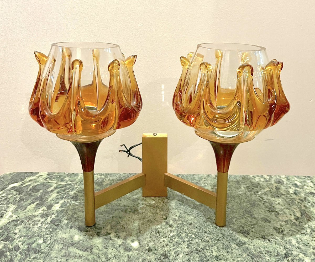 Paire d'appliques en verre Oberglas Austria années 70-photo-2