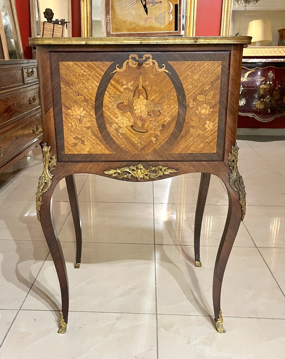 Marquetry Coffee Table Forming A Bar Transitional Style 20ty Century-photo-2