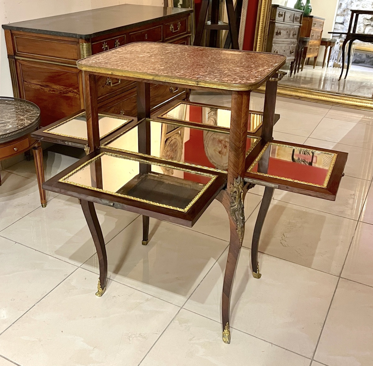 Marquetry Coffee Table Forming A Bar Transitional Style 20ty Century-photo-1