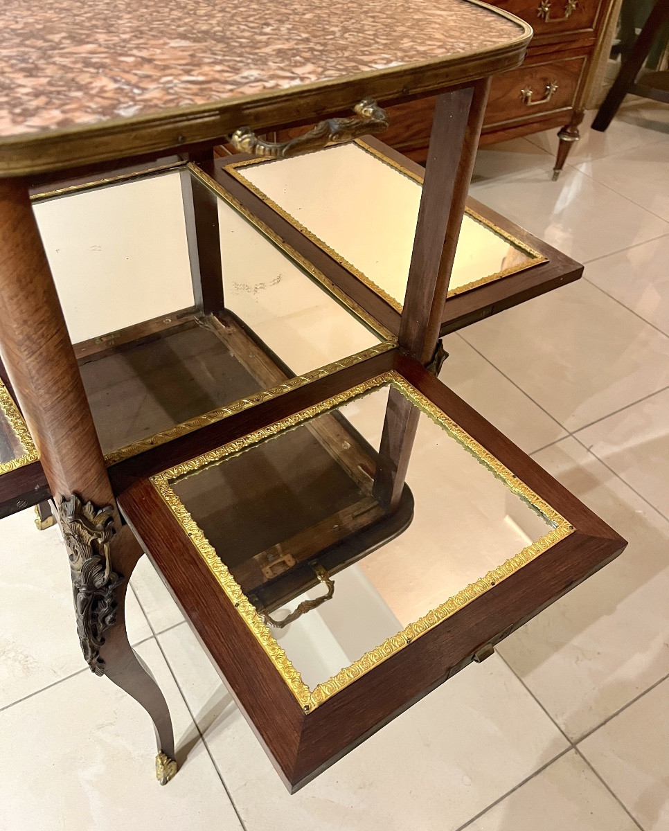 Marquetry Coffee Table Forming A Bar Transitional Style 20ty Century-photo-3