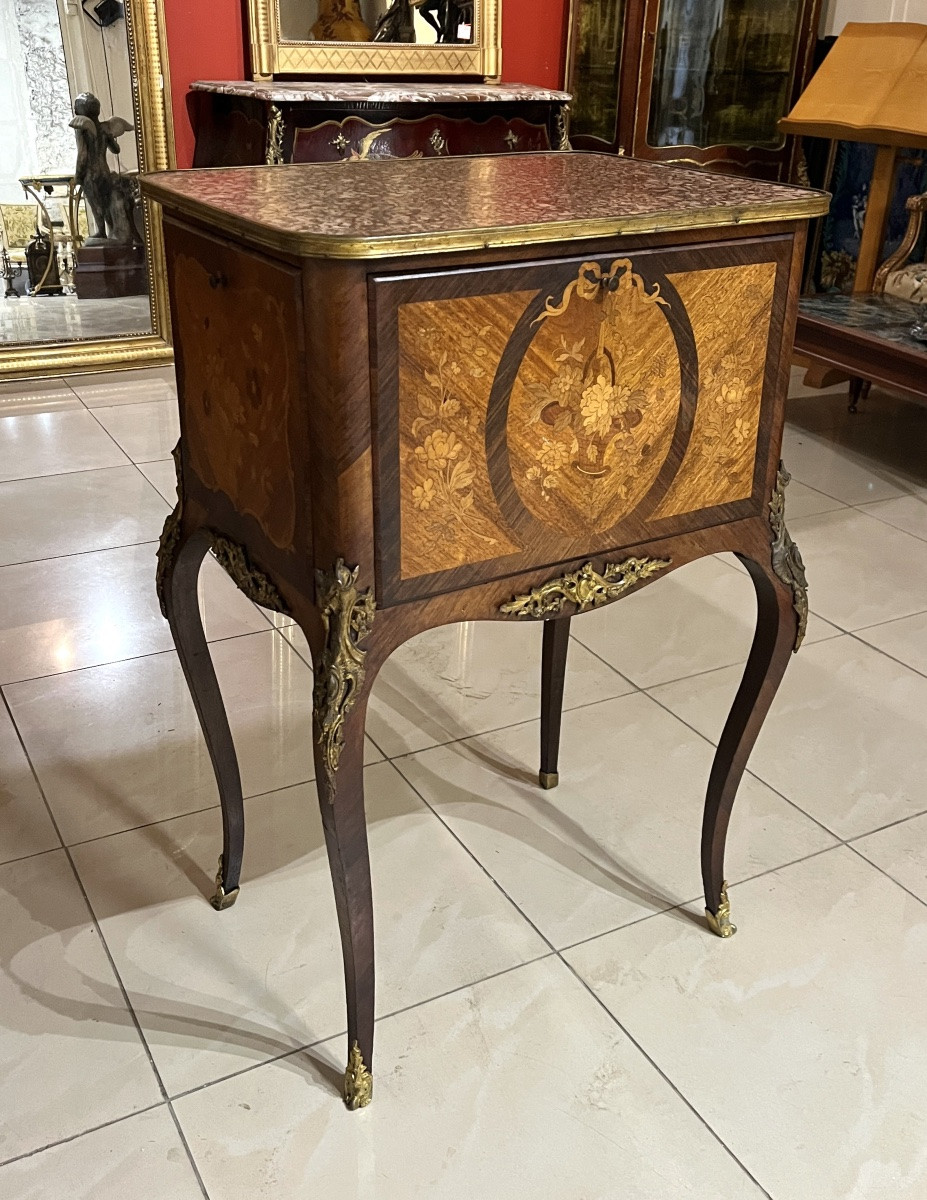 Marquetry Coffee Table Forming A Bar Transitional Style 20ty Century-photo-4
