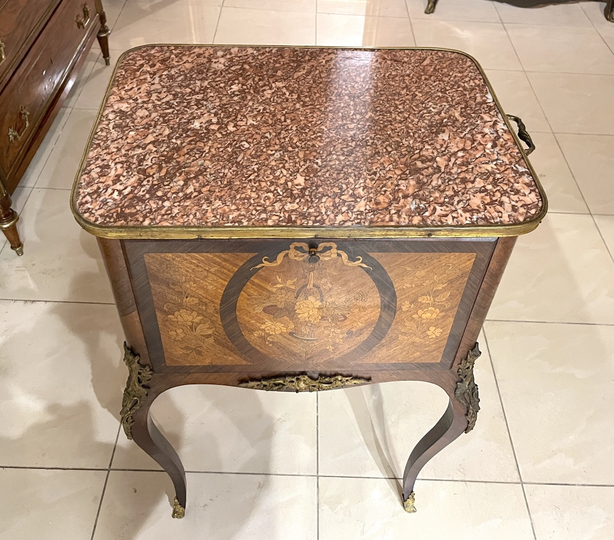 Marquetry Coffee Table Forming A Bar Transitional Style 20ty Century-photo-5