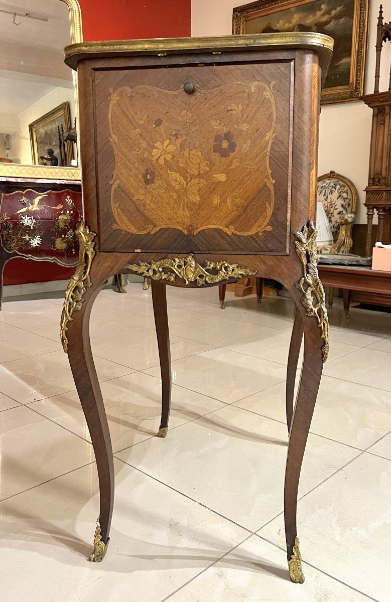 Marquetry Coffee Table Forming A Bar Transitional Style 20ty Century-photo-6