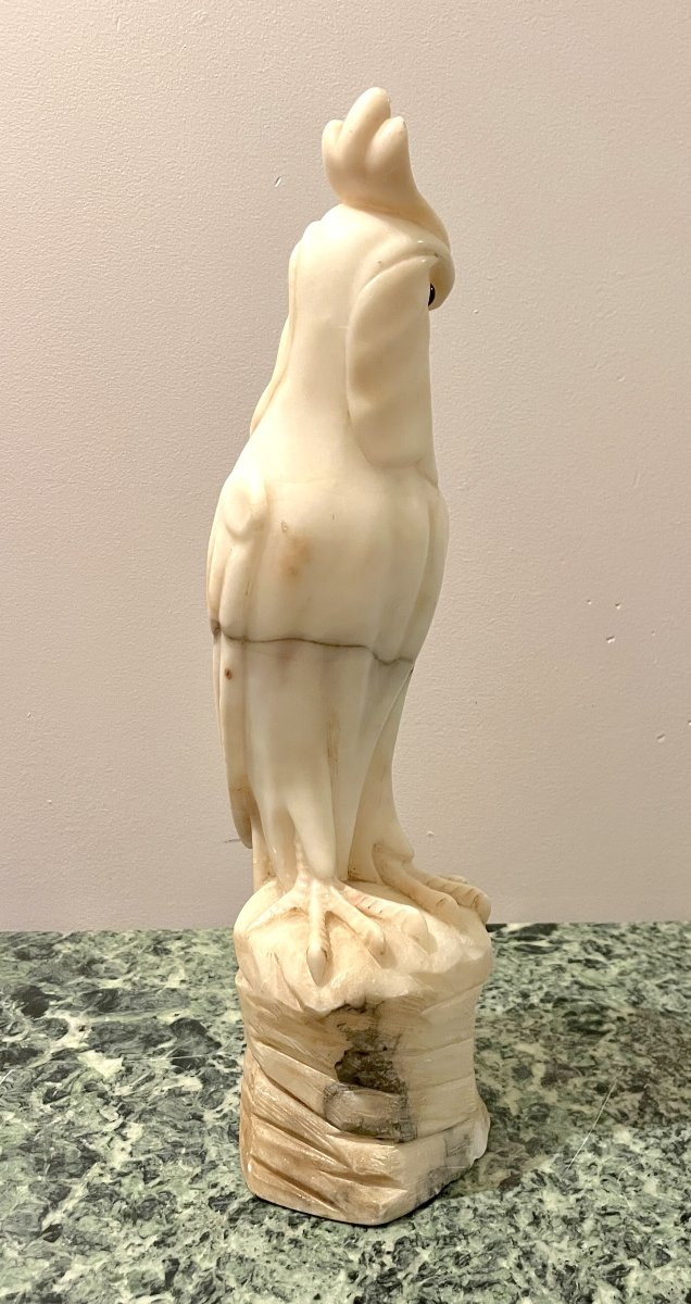 Sculpture en marbre blanc veiné cacatoès-photo-2