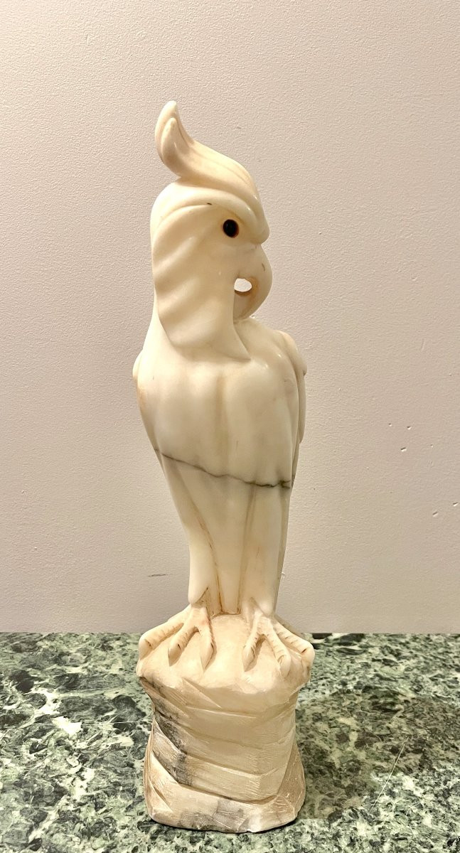 Sculpture en marbre blanc veiné cacatoès-photo-3