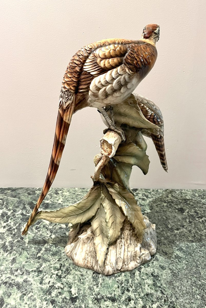 Large Ceramic Sculpture Of A Pair Of Pheasants-photo-3