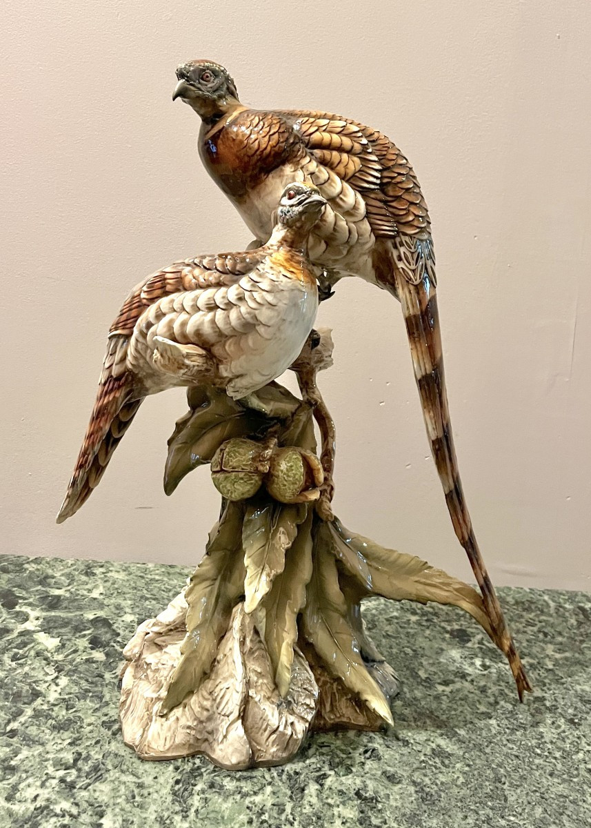 Large Ceramic Sculpture Of A Pair Of Pheasants
