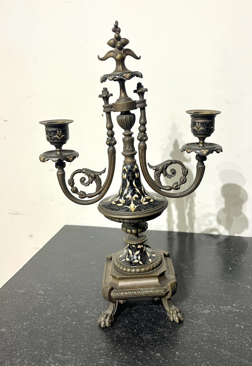 19th Century Bronze And Enamel Clock Set-photo-1