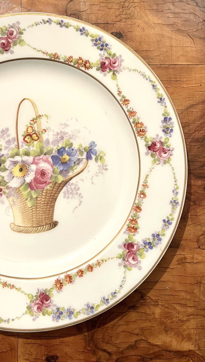 Limoges Porcelain Plate, Louis XVI Style, 19th Century-photo-3