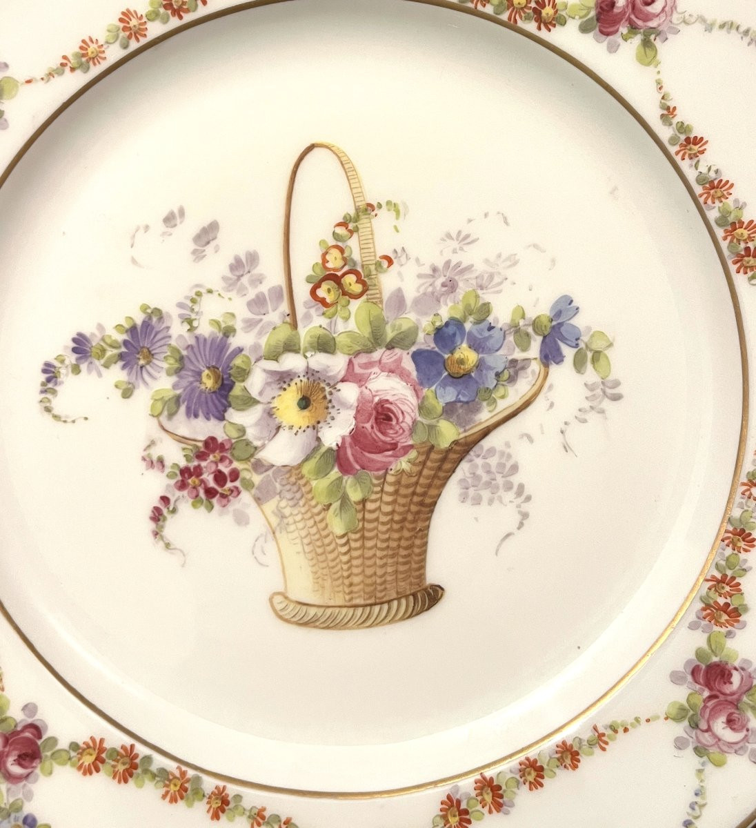 Limoges Porcelain Plate, Louis XVI Style, 19th Century-photo-4