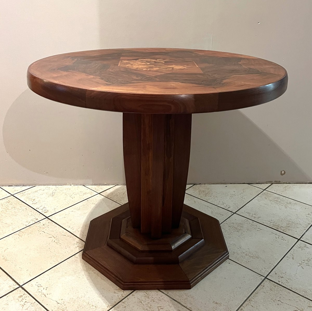 Emile Gallé Large Art Nouveau Round Pedestal Table (or Emile Gallé Workshop)-photo-2