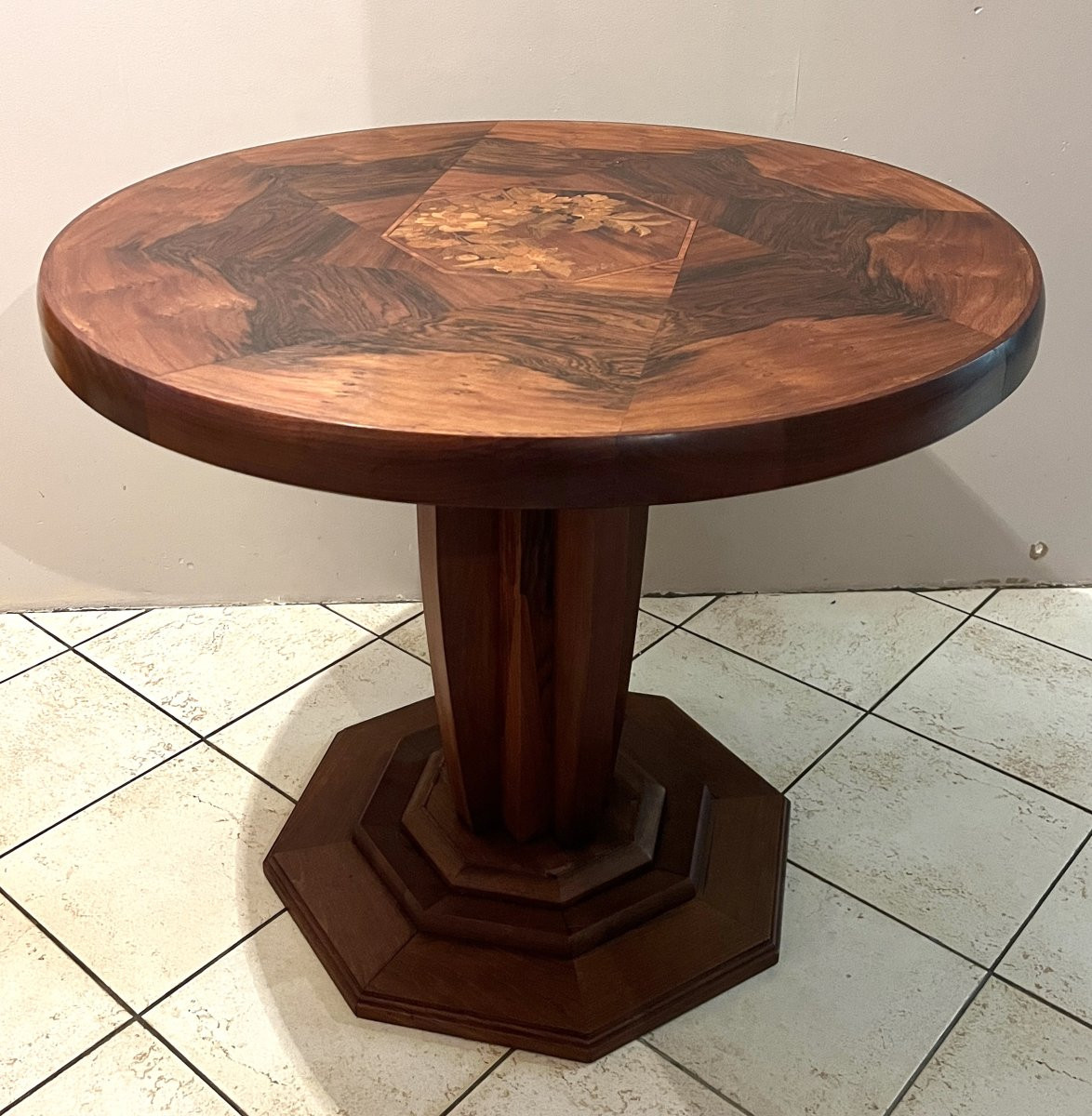 Emile Gallé Large Art Nouveau Round Pedestal Table (or Emile Gallé Workshop)-photo-3