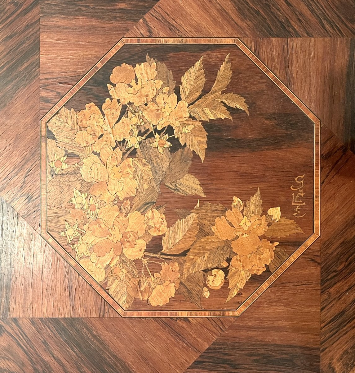 Emile Gallé Large Art Nouveau Round Pedestal Table (or Emile Gallé Workshop)-photo-4