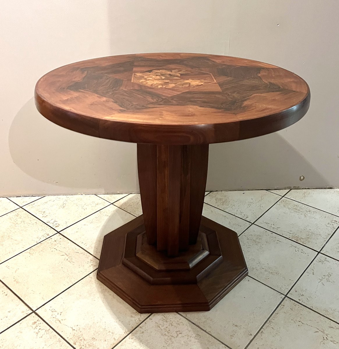 Emile Gallé Large Art Nouveau Round Pedestal Table (or Emile Gallé Workshop)-photo-1