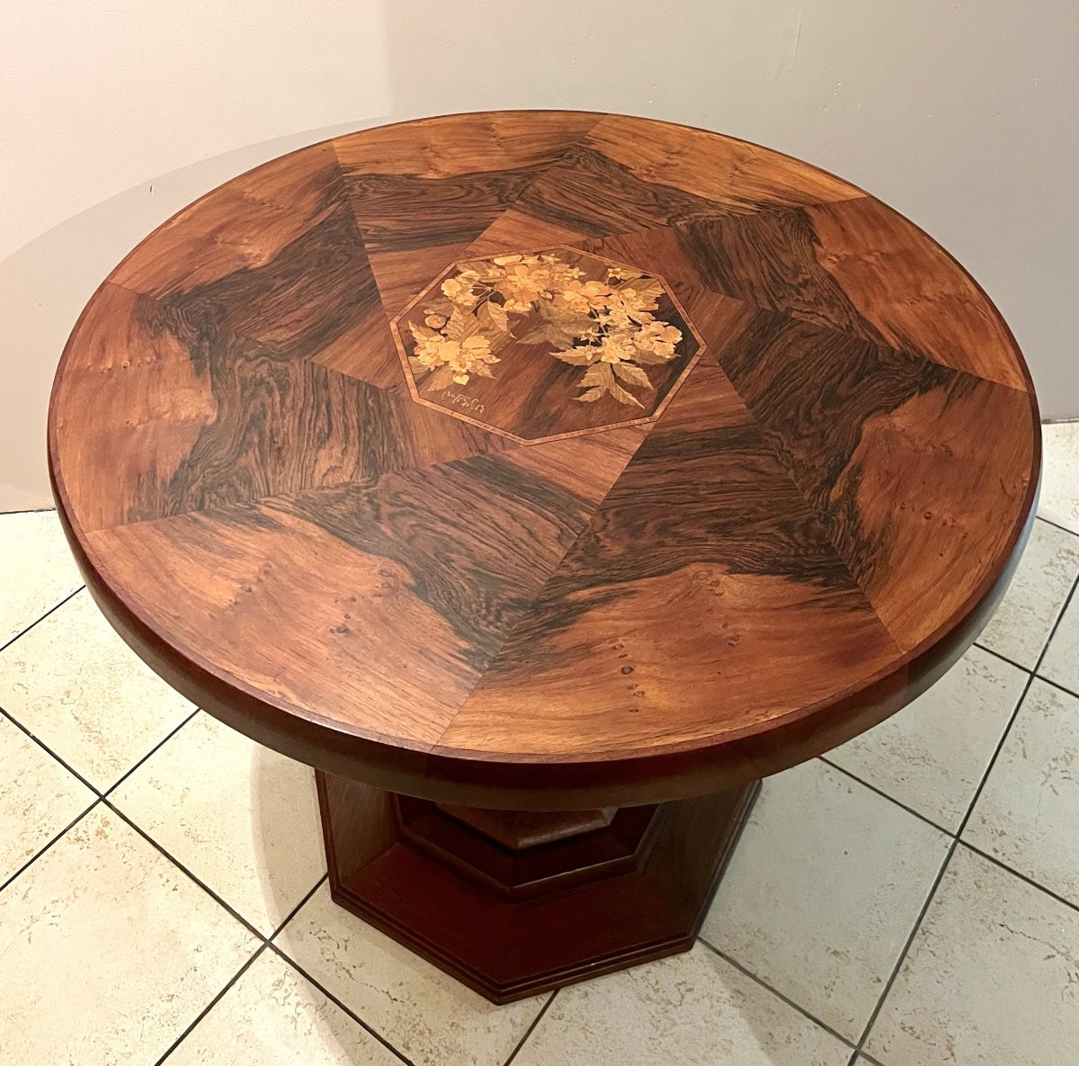 Emile Gallé Large Art Nouveau Round Pedestal Table (or Emile Gallé Workshop)-photo-3