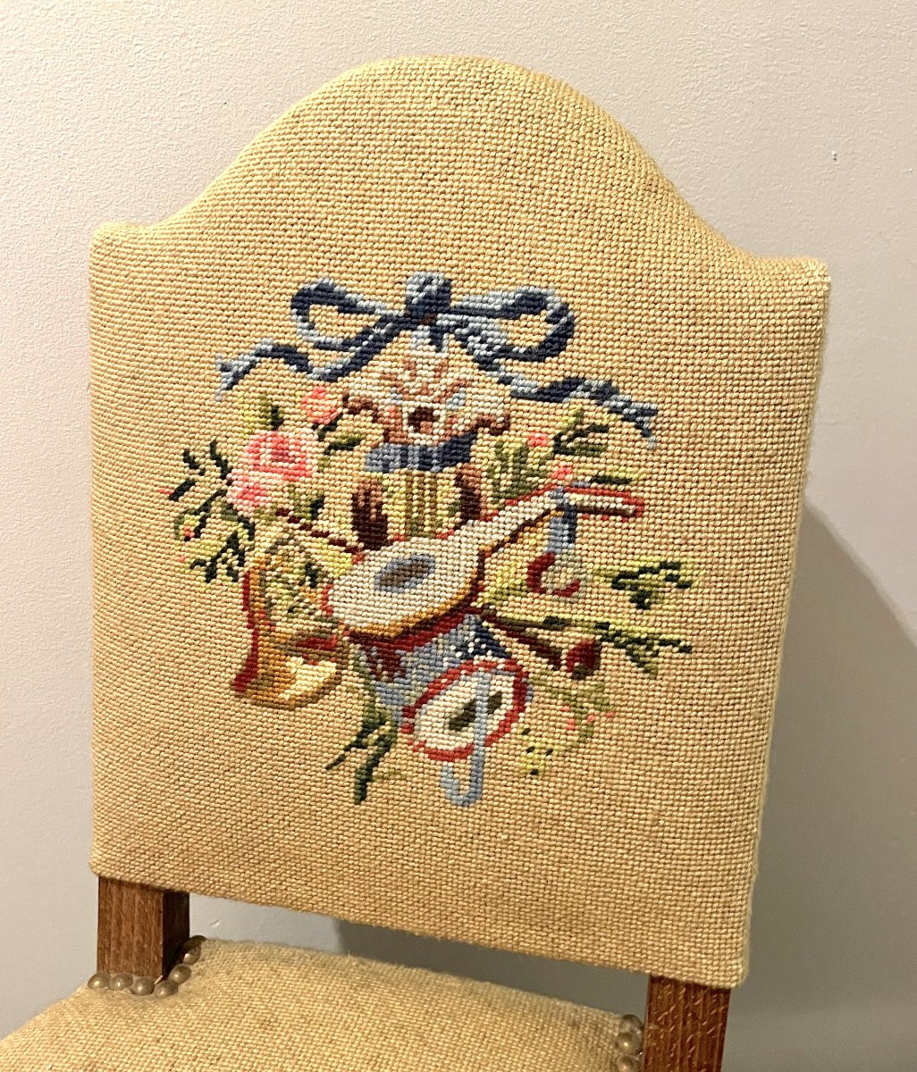 Louis XV Style Children's Chair With Tapestry And Musical Instruments-photo-7