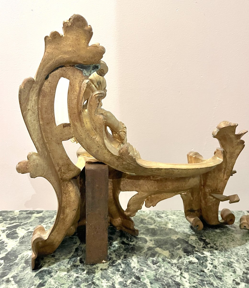 Pair Of 19th-century Gilt Bronze Andirons Representing Children-photo-2