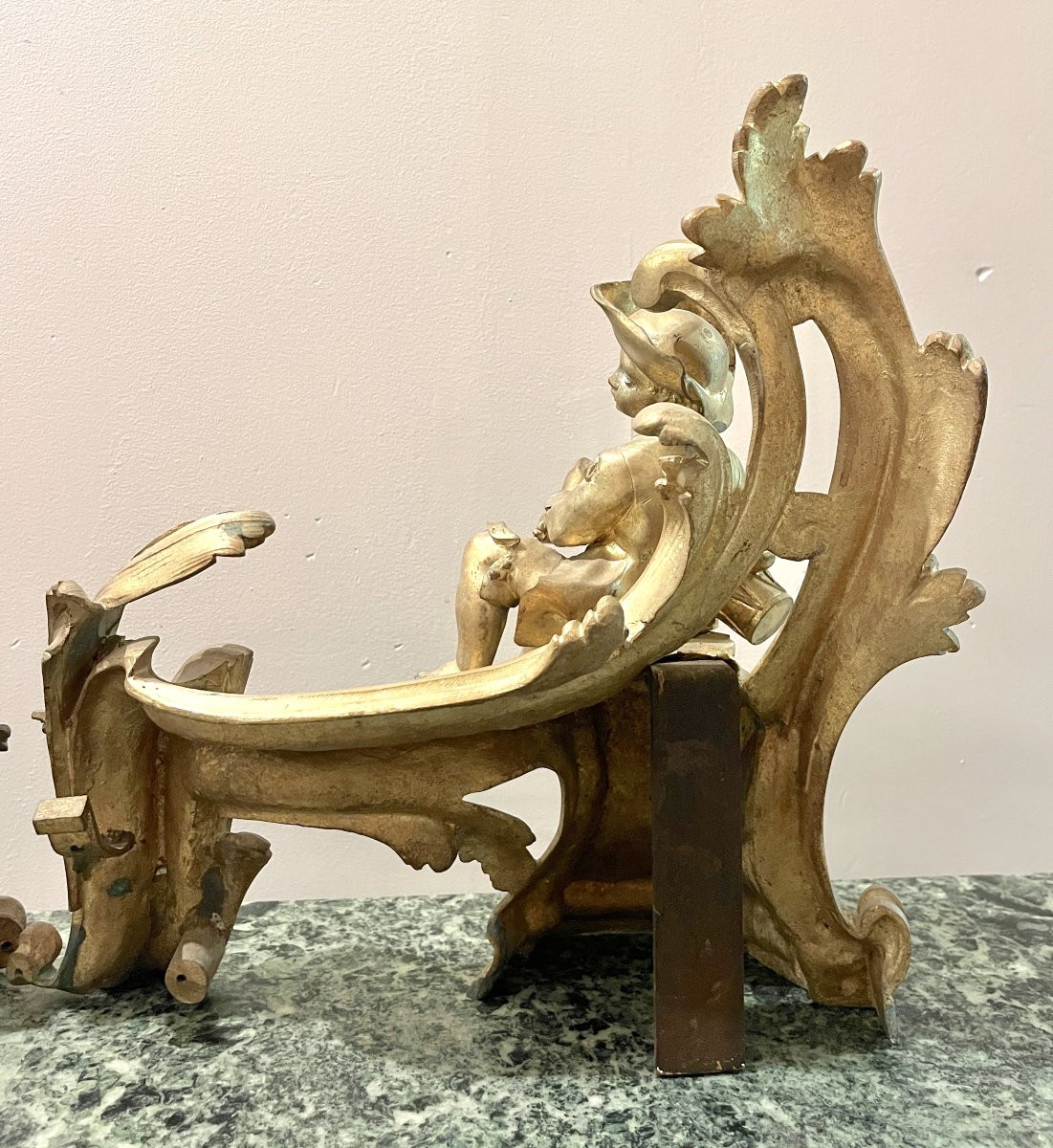 Pair Of 19th-century Gilt Bronze Andirons Representing Children-photo-3