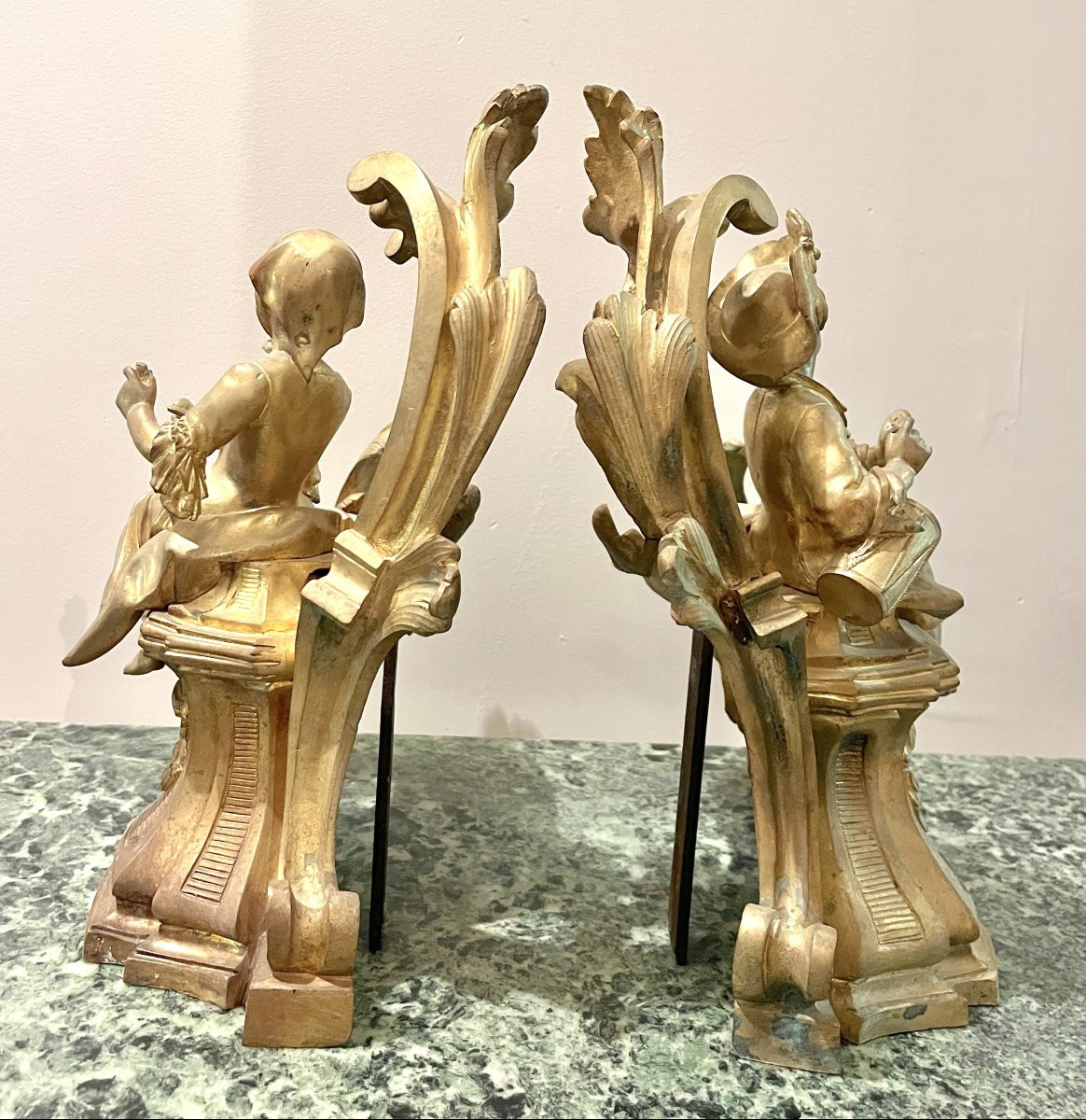 Pair Of 19th-century Gilt Bronze Andirons Representing Children-photo-4