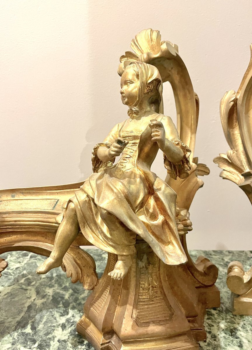 Pair Of 19th-century Gilt Bronze Andirons Representing Children-photo-7