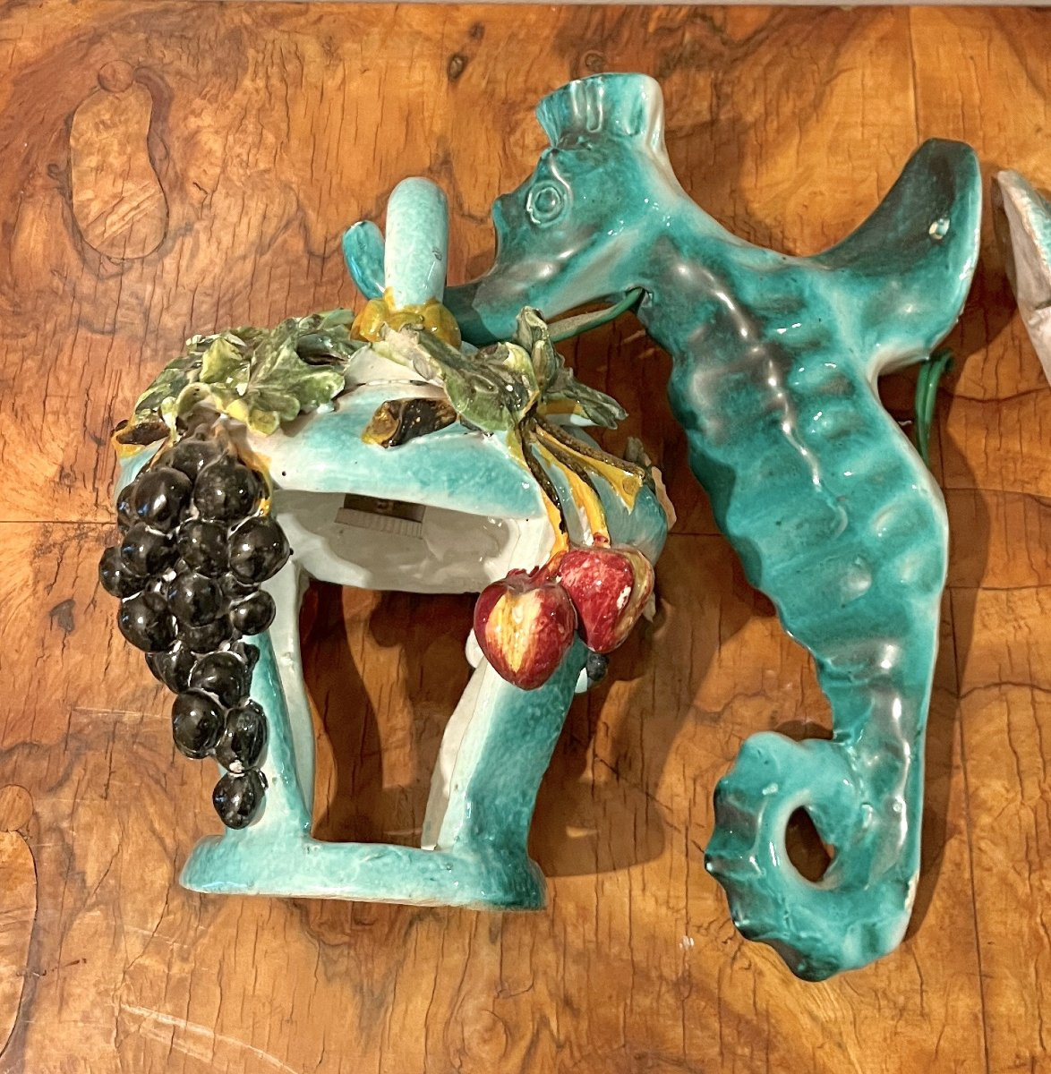 Paire d'appliques hippocampe en céramique 1960-photo-3