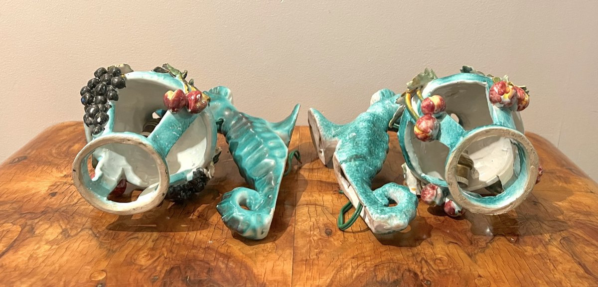 Paire d'appliques hippocampe en céramique 1960-photo-4