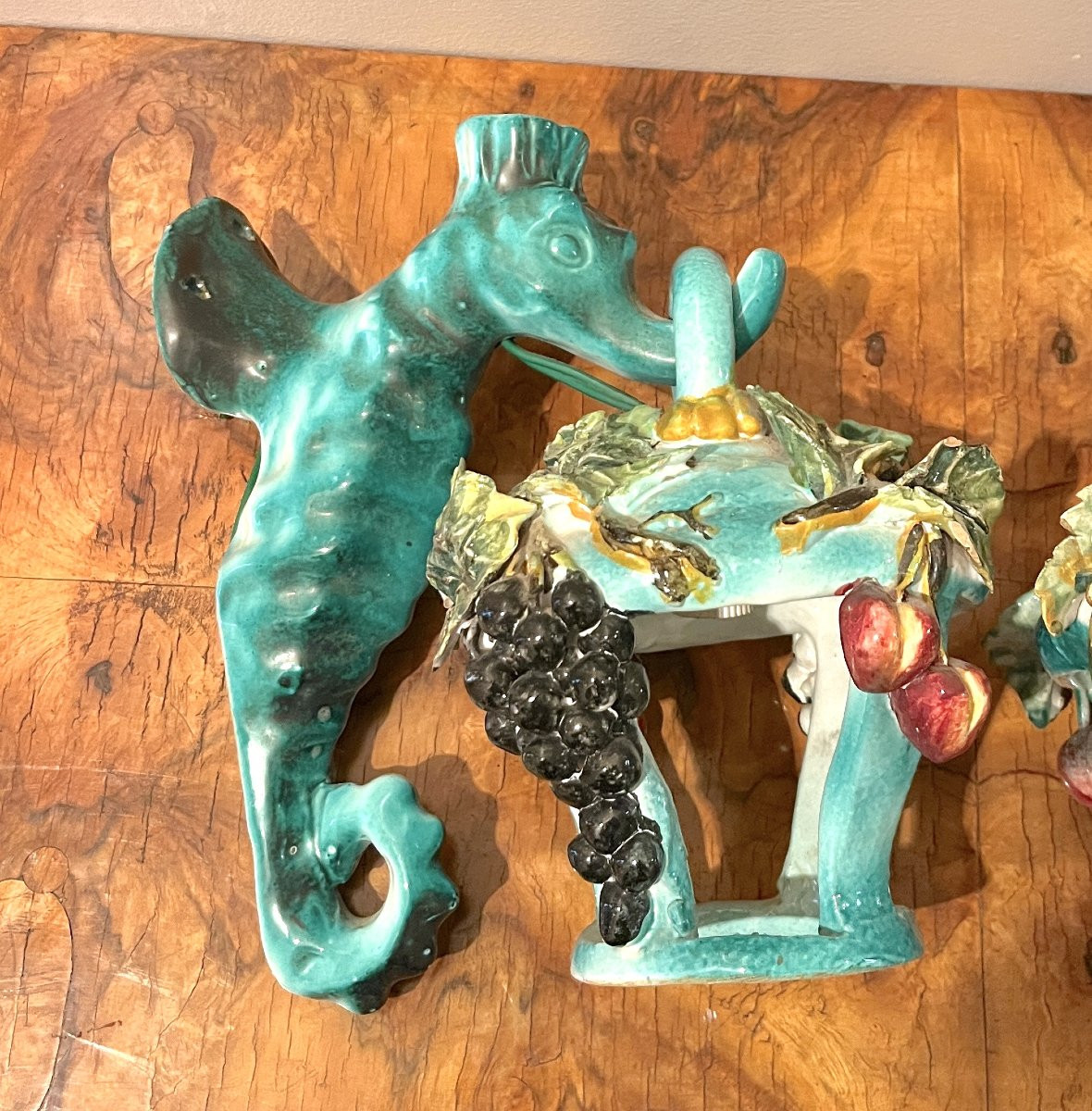Paire d'appliques hippocampe en céramique 1960-photo-3