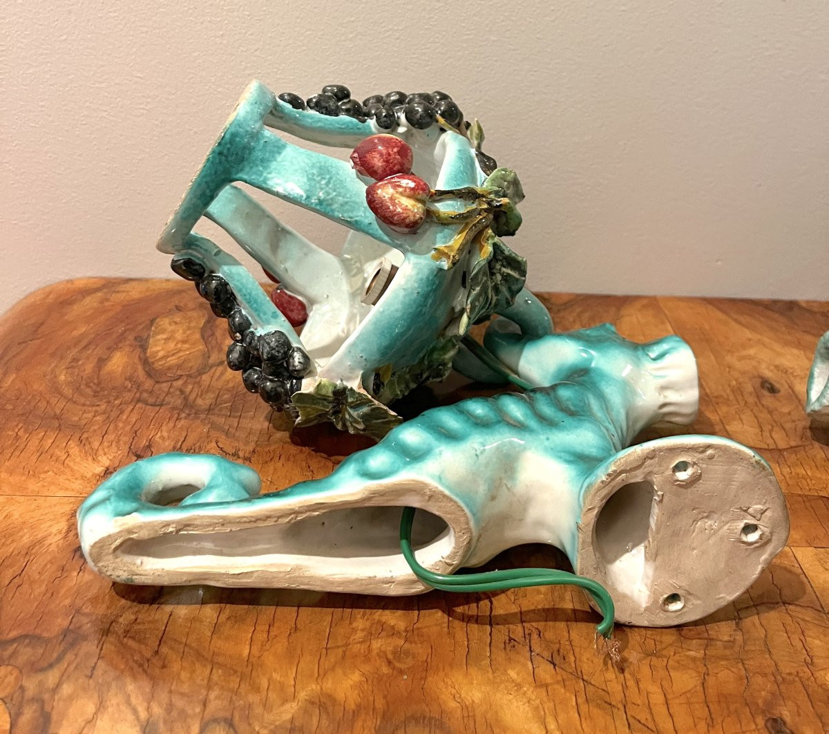 Paire d'appliques hippocampe en céramique 1960-photo-4