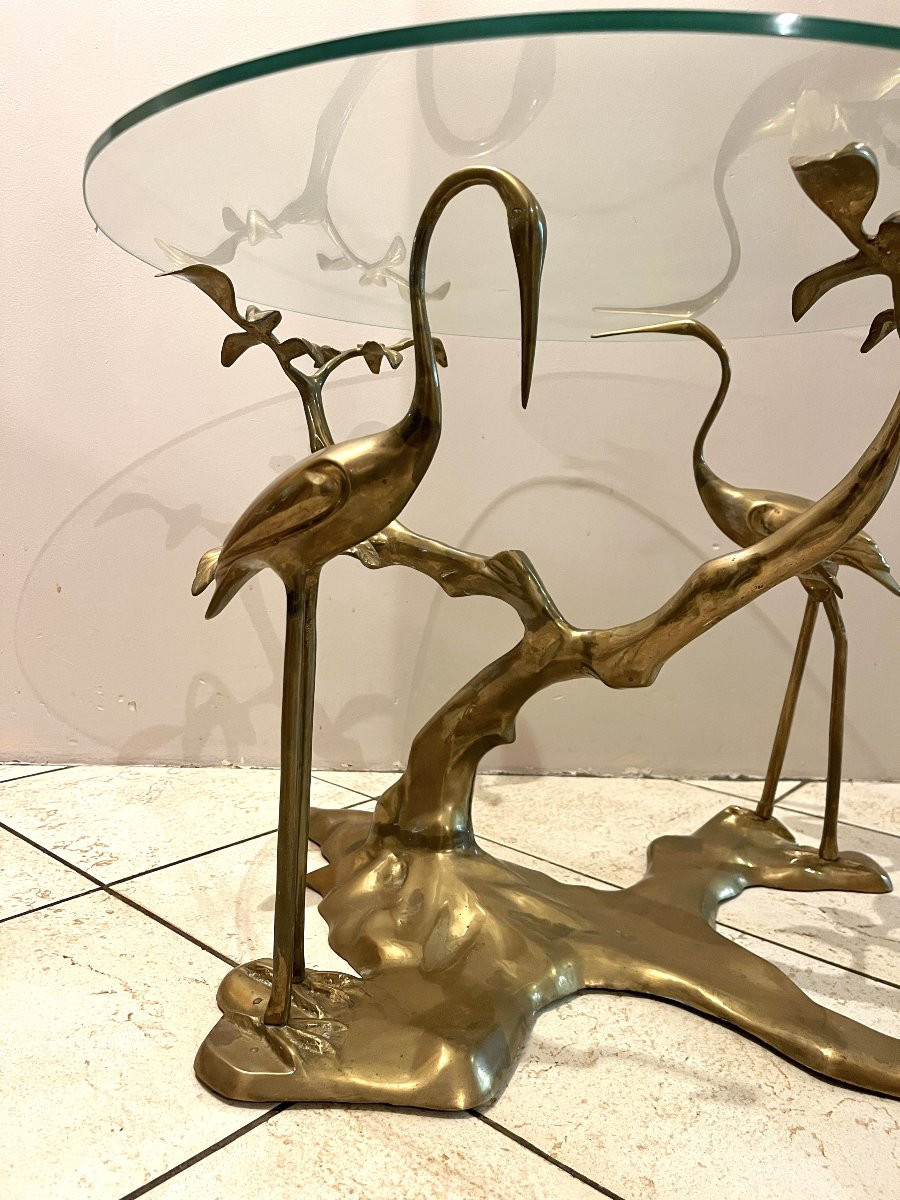 Coffee Table, Model With Cranes In Gilded Brass, Circa 1970-photo-3