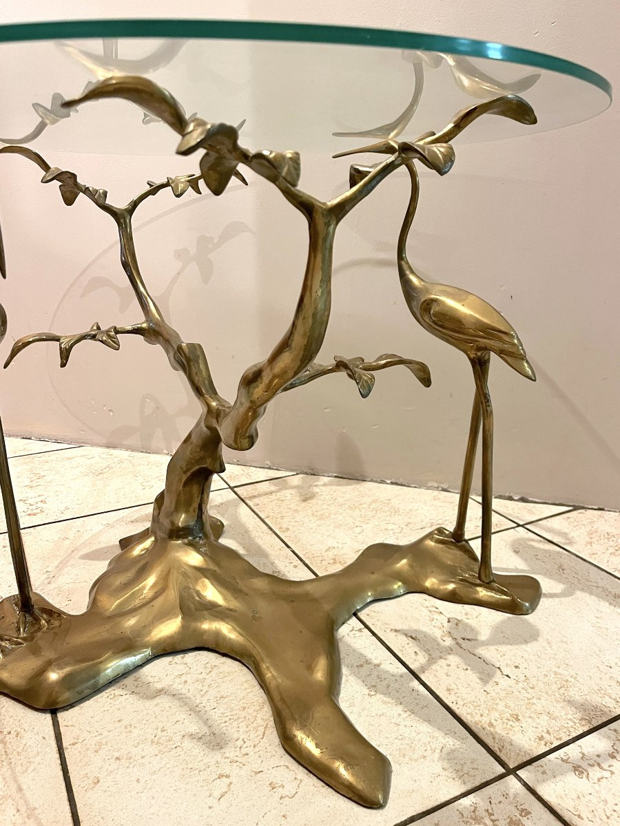 Coffee Table, Model With Cranes In Gilded Brass, Circa 1970-photo-4