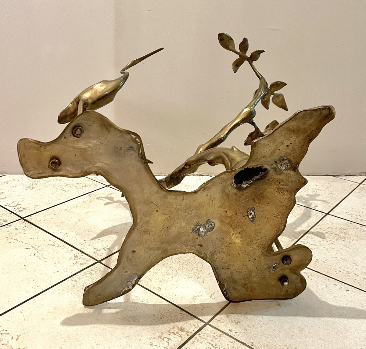 Coffee Table, Model With Cranes In Gilded Brass, Circa 1970-photo-7