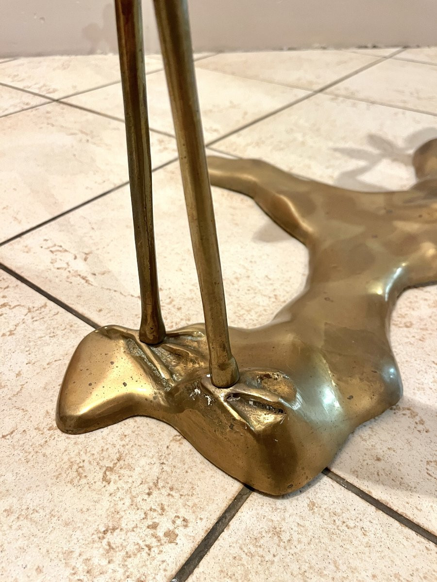 Coffee Table, Model With Cranes In Gilded Brass, Circa 1970-photo-8