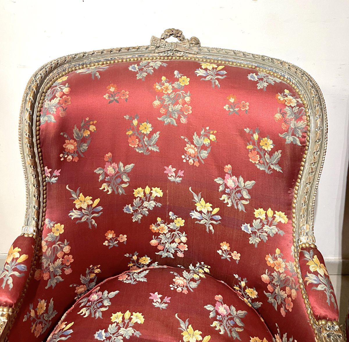 Paire de bergères rechampi Louis XVI-photo-2